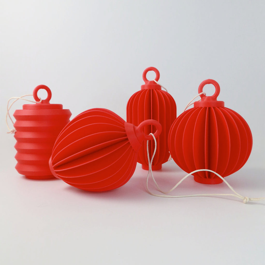 Set of red lantern decors on a white background 