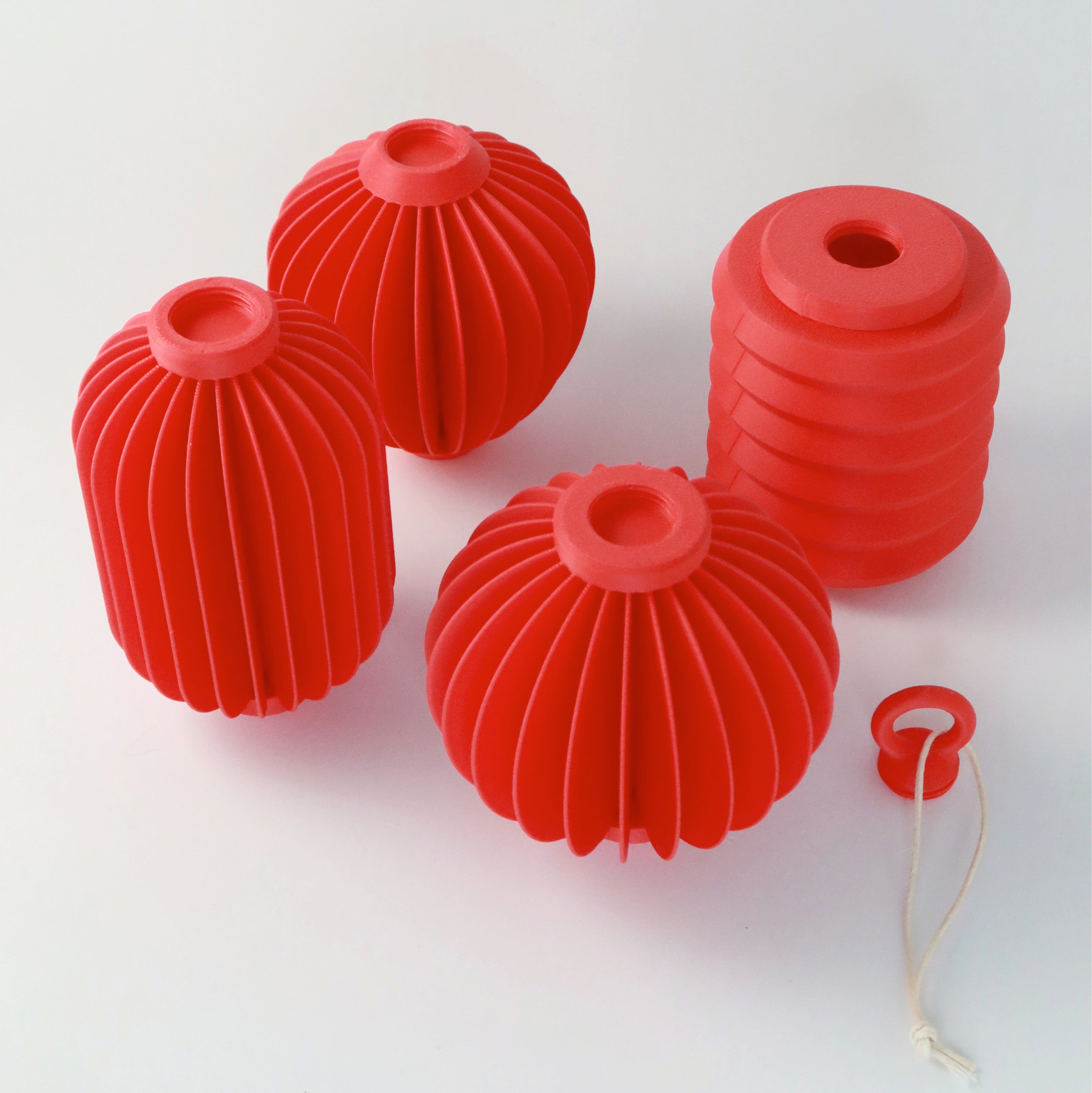Set of red lantern decors on a white background 